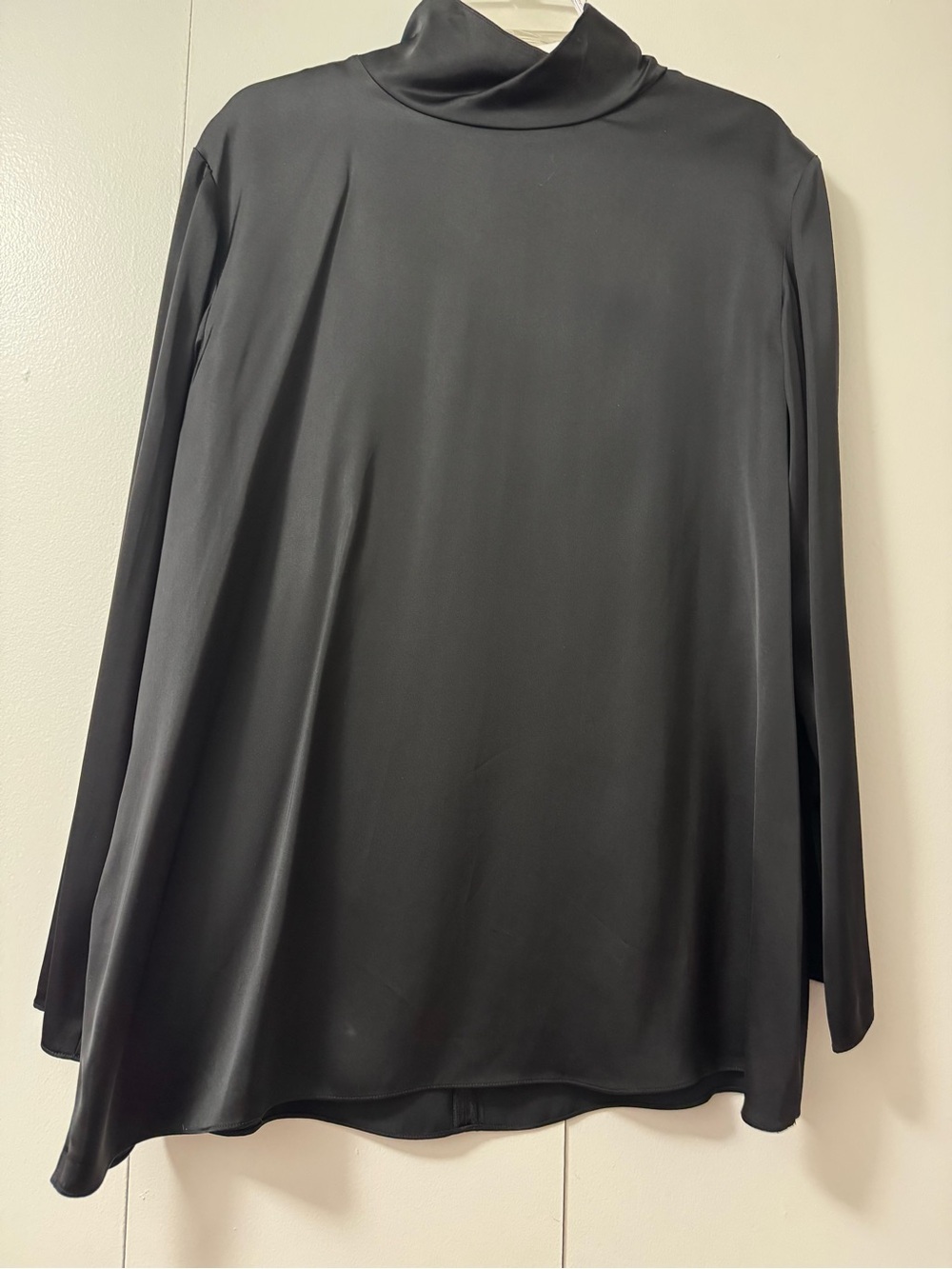Zara Black Satin-Touch Mock Neck Long Sleeve Top